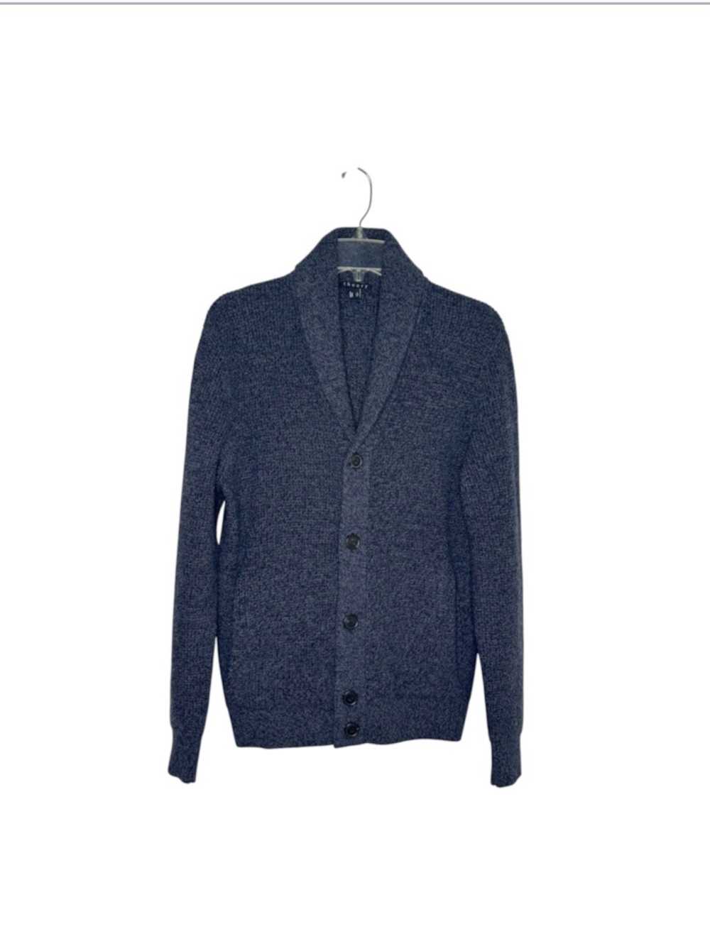 Theory Men's Merino Wool Navy Blue Heathered Shawl Collar Cardigan Size S